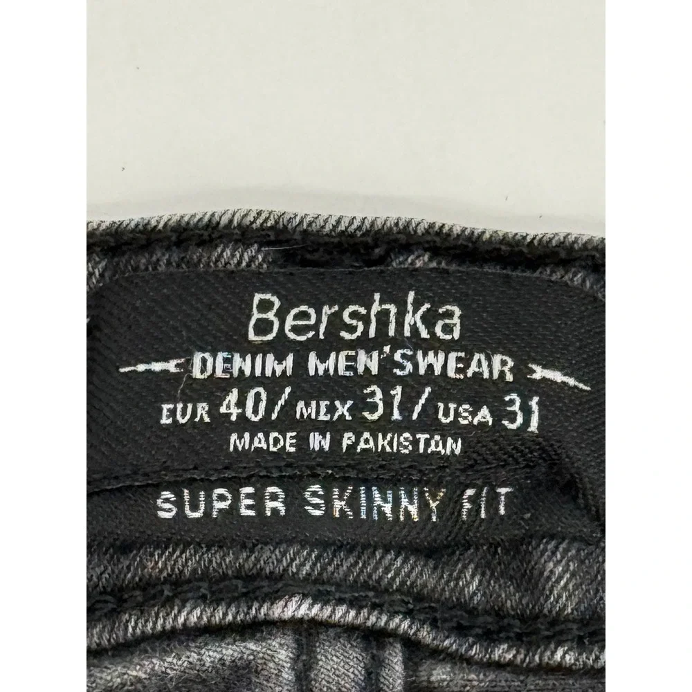 Bershka‎ Super Skinny Fit Distressed Jeans Black Faded Ripped Women's Sz 31 x 30